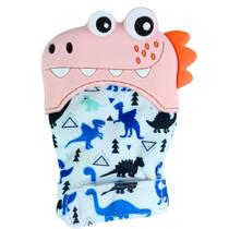 Massageador De Gengiva Borracha Luvinha Dinossauro Rosa Bebe Castela