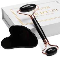 Massageador de rolo facial XYZBSTAR Jade Roller Gua Sha Black Massageador de rolo facial XYZBSTAR Jade Roller Gua Sha Black