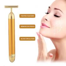 Massageador de Rosto para Definição de Contorno de Queixo e Pescoço Barra de Ouro 24k Vibratória Pro