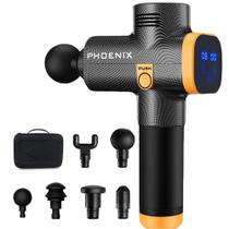 Massageador Elétrico Phoenix A2 Profissional Pistola de Massagem em 20 Níveis + 6 Ponteiras com Tela LCD Digital Alívio de Dor Muscular Esportes
