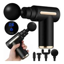 Massageador Elétrico Profissional Pistola Muscular Portátil 6 Níveis 4 Ponteiras Recarregável Preto Massageador Elétrico Profissional Pistola Muscular Portátil 6 Níveis 4 Ponteiras Recarregável Preto