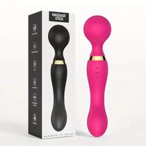 Massageador Elétrico Profissional Ponta Dupla Silicone Rosa - Carrega por USB