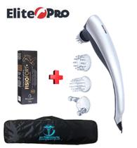 Massageador Elite Pro 2 Velocidades 3 Ponteiras +Pomada Fisiofort Premium + Bolsa