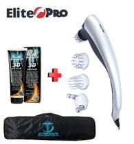 Massageador Elitepro 2 Velocidades 3 Ponteiras + Bolsa + Super Gel 30 Ervas