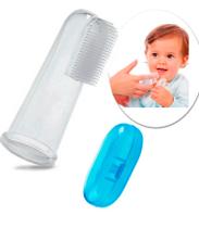Massageador Escova Dental Bebê Mordedor Antistress C/ Estojo cores Azul e Rosa - Baby Brush
