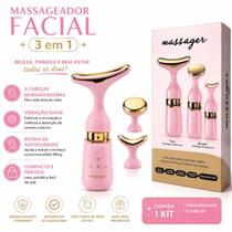 Massageador Facial 4D Elétrico Premium Rosa Vibração 3 em 1 Rosto Pescoço Olhos 3 Cabeças Massageador Facial 4D Elétrico Premium Rosa Vibração 3 em 1 Rosto Pescoço Olhos 3 Cabeças