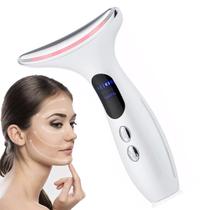 Massageador Facial Massagem Rosto Pescoço Pele Anti rugas Linhas Expressao Evelhecimento Terapia Led Esquenta Massageia