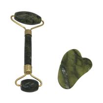 Massageador Facial Pedra Jade Roller + Guasha Pedra Natural