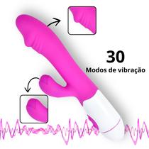 Massageador Feminino Dupla Penetração Ponto G e Estimulador Rosa de Silicone 30 Modos de Vibração Duplo Motor Ema 19.5x3.5cm Sex Shop - Sexy Import
