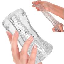 Massageador Masculino Transparente Com Texturas Em Silicone Massageador Masculino Transparente Com Texturas Em Silicone