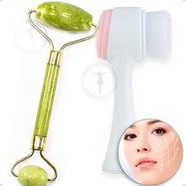 Massageador Pedra Jade AntiRugas + Escova Limpeza Dupla Face
