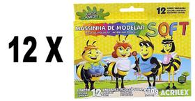 Massinha de Modelar Acrilex 12 Cores 180g Kit 12 Unidades