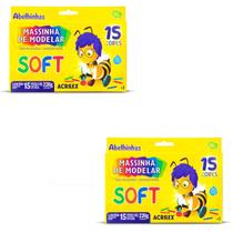 Massinha de Modelar Acrilex 15 Cores 220g Kit 2 Unidades