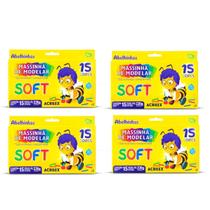 Massinha de Modelar Acrilex 15 Cores 220g Kit 4 Unidades