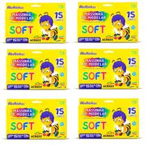 Massinha de Modelar Acrilex 15 Cores 220g Kit 6 Unidades