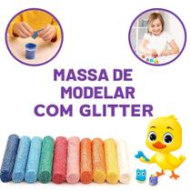 Massinha de Modelar com Glitter 12 Cores Massa Macia, Segura e Atóxica para Crianças Estimula Criatividade e Coordenação Motora
