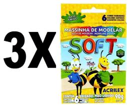 Massinha Soft Conjunto com 6 Cores 90g Acrilex Kit 3 Caixas