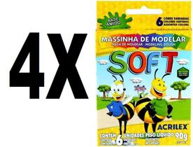 Massinha Soft Conjunto com 6 Cores 90g Acrilex Kit 4 Caixas