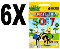 Massinha Soft Conjunto com 6 Cores 90g Acrilex Kit 6 Caixas