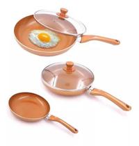 Master Star 3 Pçs/set Frigideira De Cobre Revestimento Cerâmico Antiaderente Fritar Pan & Tampa De Vidro Frigideira Pane