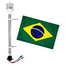 Mastro com Luz Circular de Ancoragem e Estrobo Led 12v + Bandeira do Brasil Cor Branca