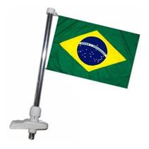 Mastro de Popa Porta Bandeira cor Branca + Bandeira do Brasil Nautica 22 x 33