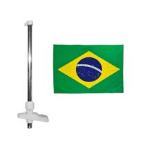 Mastro Porta Bandeira Retrátil Branco + Bandeira do Brasil