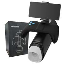 Masturbador Masculino Joystick Vai e Vem Vibração Suporte Celular 21,6cm x 9,1cm Recarregável Preto