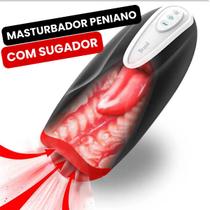 Masturbador Masculino Rotativo Recarregável Sugador com Aquecimento 10 Vibrações