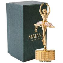 Matashi 24k Gold Plated Ballet Dancer Wind-Up Music Box com cristais cor-de-rosa, Home - Decoração de escritório Tabletop Ornaments Presente para o músico Esposa Dia das Mães Natal Dia dos Namorados Aniversário (Lago dos Cisnes)