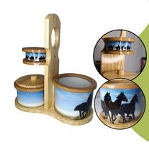 Mateira em Madeira Porta Térmica Cuia e Erva Kit Bolsa Suporte Chimarrão Decorado Imagens Acessórios Chimarrão Cozinha - - BRASTTA