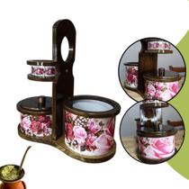 Mateira em Madeira Porta Térmica Cuia e Erva Kit Bolsa Suporte Chimarrão Decorado Imagens Acessórios Chimarrão Cozinha