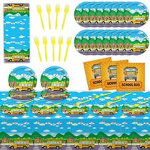 Material de festa, conjunto de decoração de aniversário de ônibus escolar para 20 crianças Material de festa, conjunto de decoração de aniversário de ônibus escolar para 20 crianças