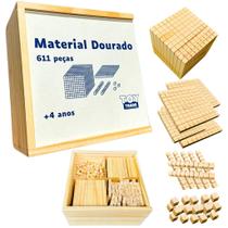 Material Dourado Toy Trade 611 Peças em Madeira Educativo Matemática Base 10 Aprendizado Escolar