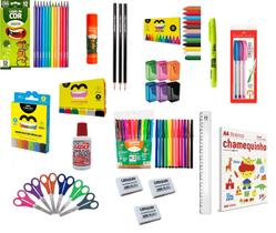 Material Escolar Barato Completo KIT 20 Itens Lápis Giz Cola