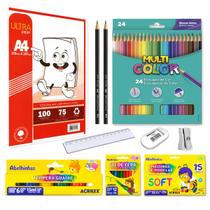 Material escolar infantil para pintura e artes kit com 10 peças Material escolar infantil para pintura e artes kit com 10 peças