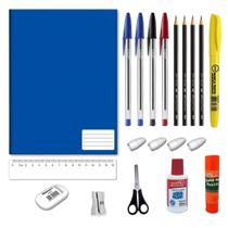 Material escolar kit com 20 peças, escolha a cor do caderno Grande