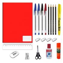 Material escolar kit com 20 peças, escolha a cor do caderno Grande