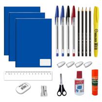 Material escolar kit com 22 peças, escolha a cor do caderno Grande