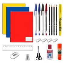 Material escolar kit com 22 peças, escolha a cor do caderno Grande