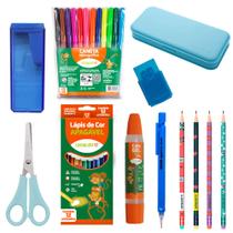 Material Escolar Meninos Canetinha Lapis De Cor Borracha Estojo - Leo e Leo