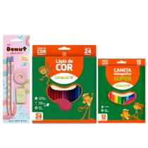 Material Escolar Papelaria Lapis De Cor Canetinha Apontador Borracha Lápis Grafite - Leo e Leo