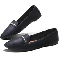 material sintético feminino Ballet Flat Obtaom, confortável, preto