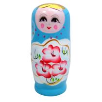 Matrioska Russa Azul Flor 6 Bonecas Uma Dentro Outra 14 Cm