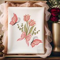 Matriz de Bordado Floral Jardim Flores Ramos Pontos Leves Pes Jef Enxoval Toalha Cama Mesa Banho - Ateliê Bordô