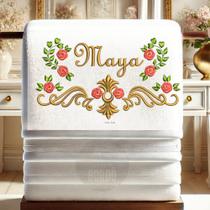 Matriz de Bordado Floral Rosas Flores Ramos Pontos Leves Pes Jef Enxoval Toalha Cama Mesa Banho - Ateliê Bordô
