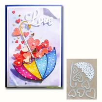 Matriz de corte metálica hinanana com moldura de guarda-chuva com corações 10 x 7 cm Matriz de corte metálica hinanana com moldura de guarda-chuva com corações 10 x 7 cm