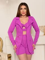 Max Blazer Feminino Acinturado C/ Botões Dourados Tecido Ponto Roma