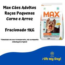 Max cães adultos raças pequenas carne e arroz granel 1kg
