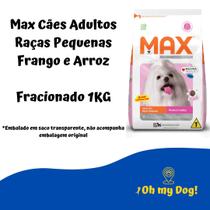 Max cães adultos raças pequenas frango e arroz granel 1kg